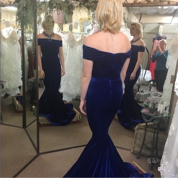 Jessica Angel Velvet Off The Shoulder Formal Mermaid Tail Gown Prom Wedding Xs